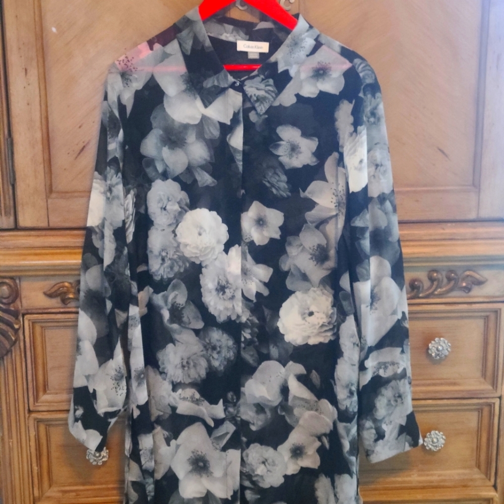 Calvin Klein Long Sheer Floral Blouse